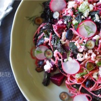 Beetroot Noodles with Feta and Blueberries